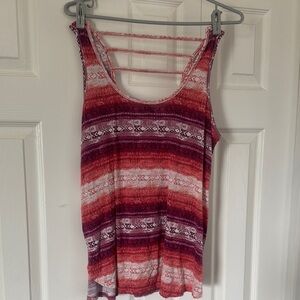 Red and Pink Sleeveless Tank Top with Geometric Stripes